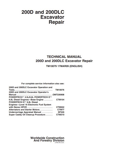 Technical Manual John Deere 200D and 200DLC