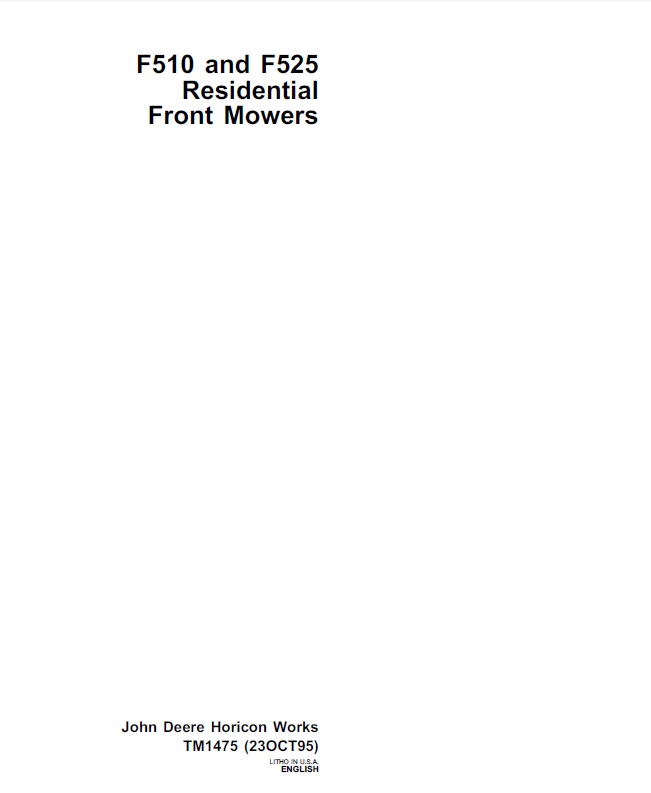 John Deere F510 and F525 Residential Front Mowers Technical Manual