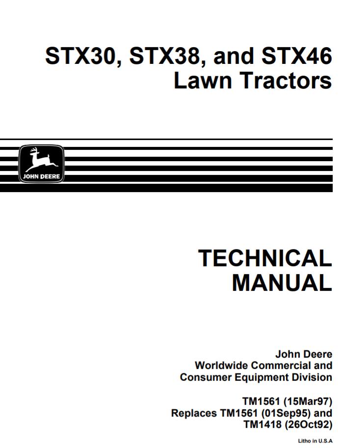 John Deere STX30, STX38, STX46 Lawn Tractors Service Manual