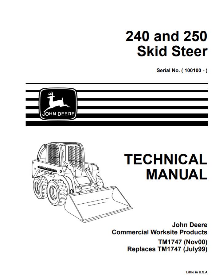 John Deere 240 and 250 Skid Steer Technical Manual