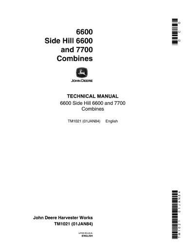 John Deere 6600, Side Hill 6600, 7700 Combines Technical Manual