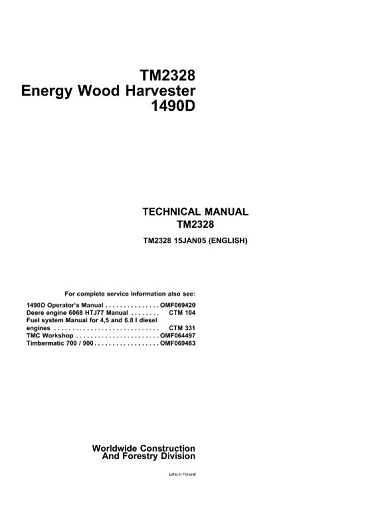 John Deere 1490D Energy Wood Harvester Technical Manual