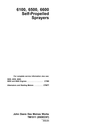 John Deere 6100, 6500, 6600 Self-Propelled Sprayers Technical Manual