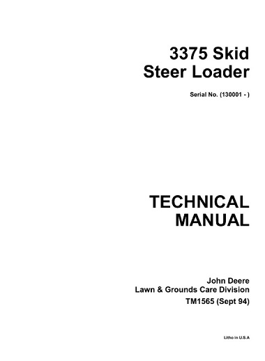 John Deere 3375 Skid Steer Loader Technical Manual