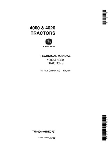 John Deere 4000, 4020 Tractors Technical Manual