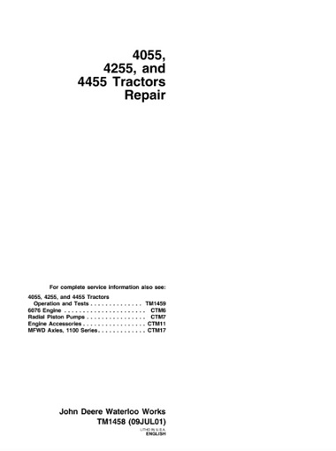 John Deere 4055, 4255, 4455 Tractors Repair Technical Manual