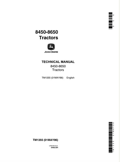 John Deere 8450, 8650 Tractors Technical Manual