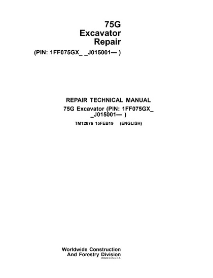 John Deere 75G Excavator Repair Technical Manual