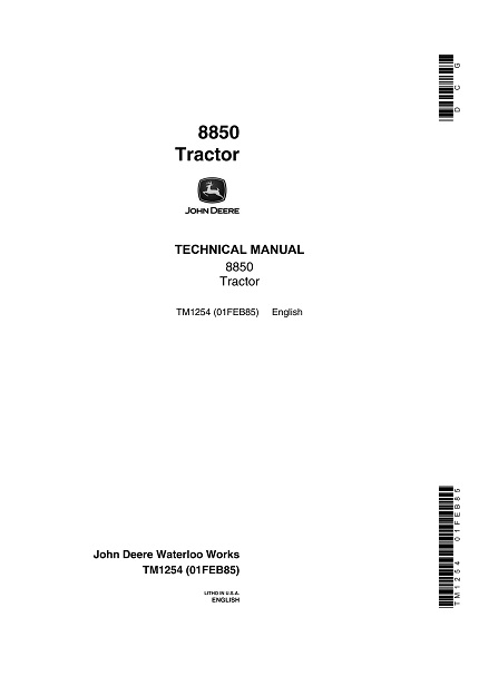 John Deere 8850 Tractor Technical Manual