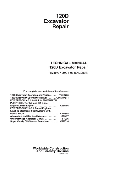 John Deere 120D Excavator Technical Manual