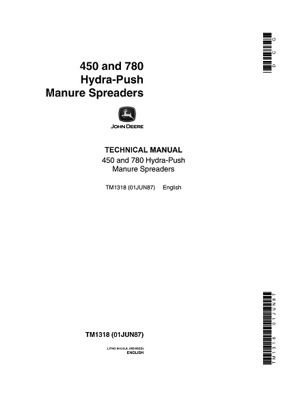 John Deere 450, 780 Hydra - Push Manure Spreaders Technical Manual