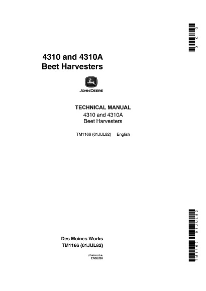 John Deere 4310, 4310A Beet Harvesters Technical Manual
