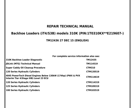 John Deere 310K Backhoe Loader Repair Technical Manual